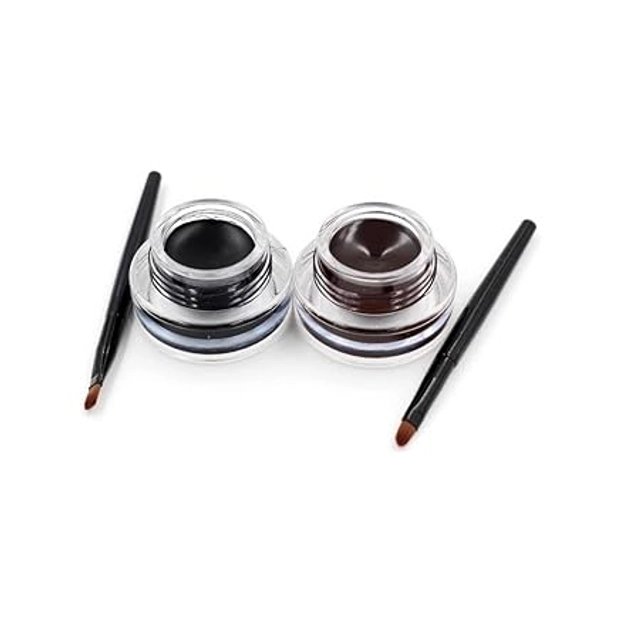 Music Flower 2-in-1 Waterproof Matte Gel Eyeliners with Brushes (Black & Brown, Set of 1)