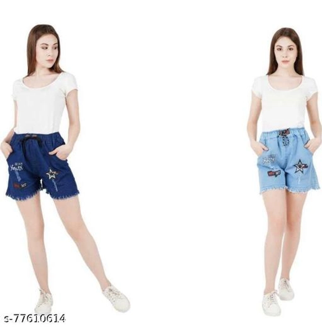 Denim Shorts for Women (Blue, 26) (Pack of 2)