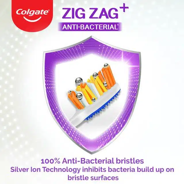 कोलगेट ज़िगज़ैग एंटीबैक्टीरियल मीडियम ब्रिस्टल टूथब्रश - 3 Pc