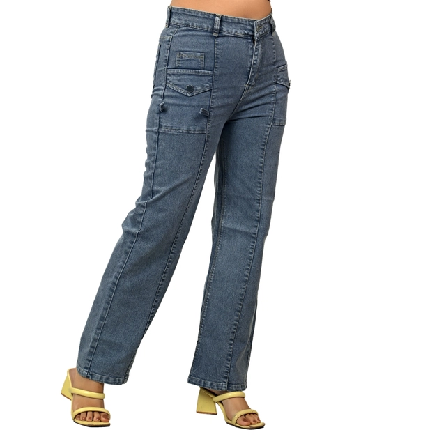 Denim Mid Rise Jeans for Women (Blue, 28)