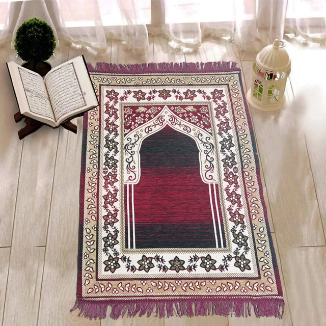 Velvet Chenille Super Soft Namaz Prayer Mat (Maroon, 70x110 cm)