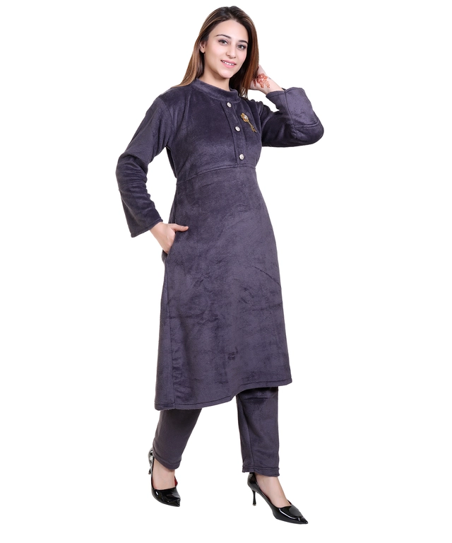 Super Soft Solid Kurti with Pant for Women (Dark Grey, XXL)