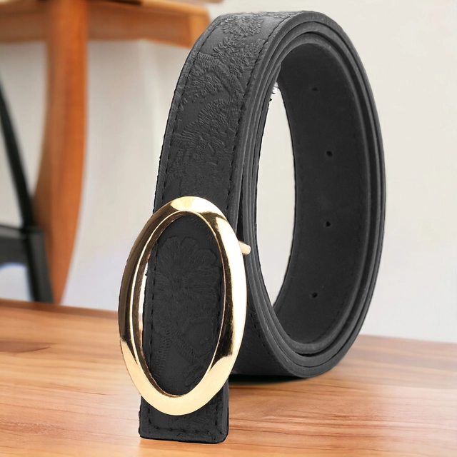 Artificial leather Belt for Women (Black & Gold)