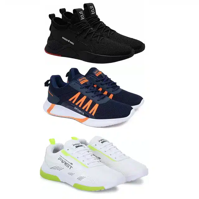 Men's Lace Up Lightweight Sports Shoes (Combo of 3) (Multicolor, 10)