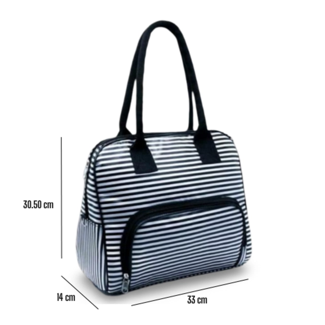 Canvas Striped Handbag for Women (Black)