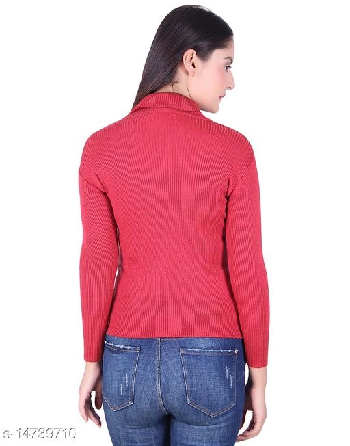 Hi-Neck Sweater for Women (Red, M)