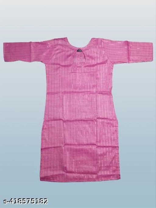 Cotton Blend Solid Kurti for Women (Pink, Xl)