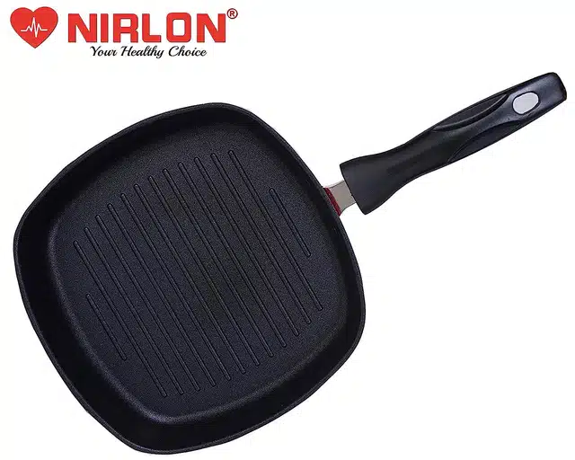 NIRLON Aluminium Grill Pan (Red & Black, 22.5 cm)