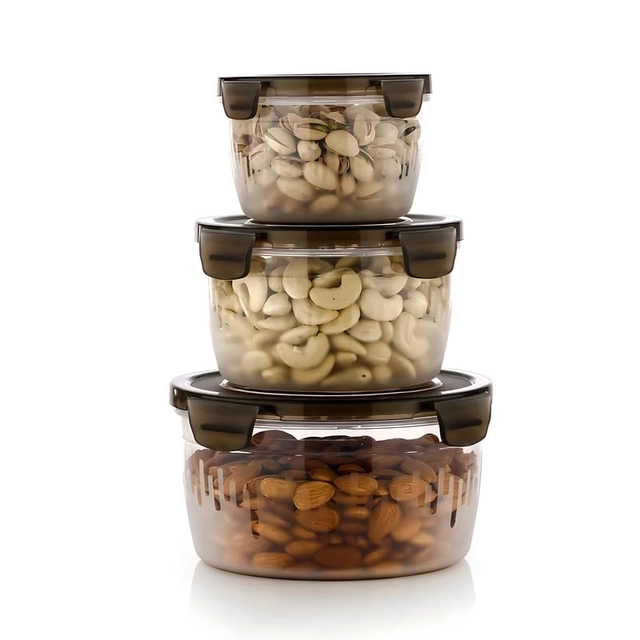 Combo of Airtight Containers with Lid for Kitchen (Brown, Set of 3)