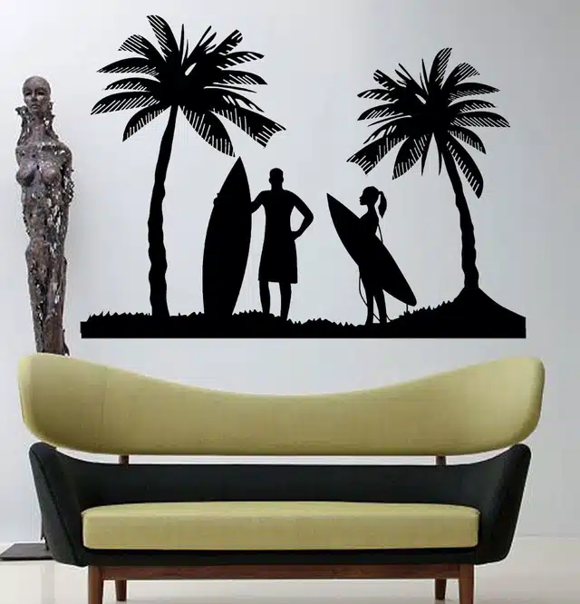 Beach with Coconut Trees Self Adhesive Wall Stickers