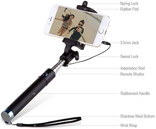 Wired Selfie Stick for Mobile Phones (Multicolor)