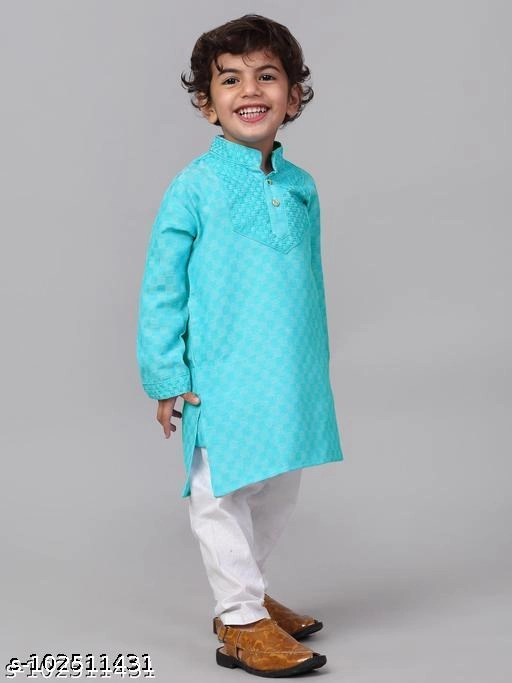 Cotton Kurta with Pyjama for Boys (Sky Blue & White, 9-12 Months)