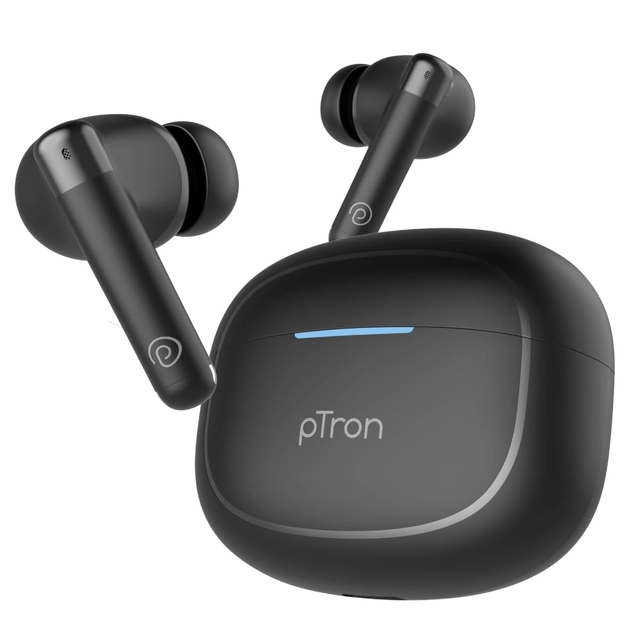 Ptron Wireless Earbuds Bluetooth with Charging Case (Black)