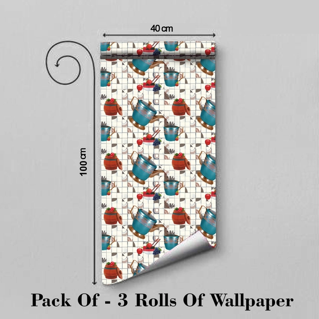 Vinyl Wallpaper for Kitchen Wall (Multicolor, 100x40 cm) (Pack of 3)