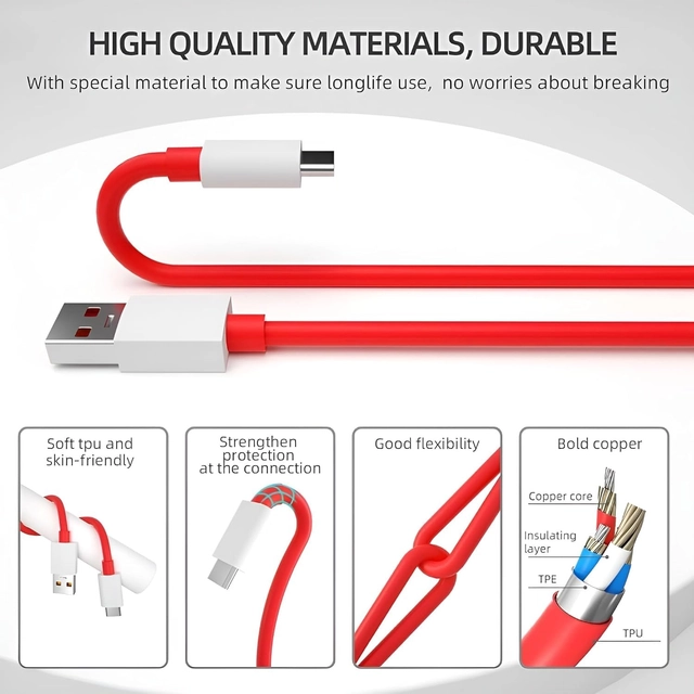 USB to Type C Charging Cable (Red & White)