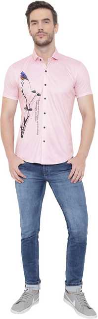 Men's Printed Casual Shirt (Pink, L) (ASM231)