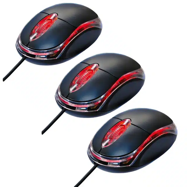 Plastic Optical Wired Mouse (Black, Pack of 3)