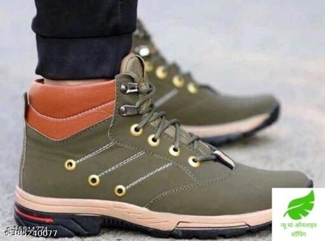 Boots for Men (Green & Tan, 6)