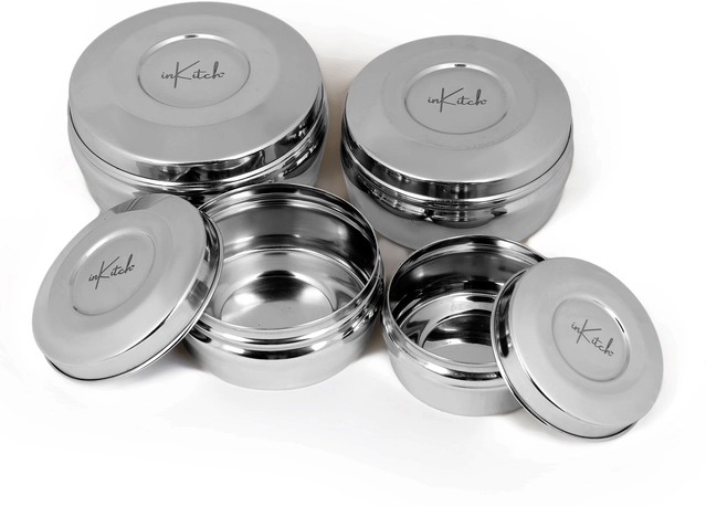 Inkitch Stainless Steel Storage Container with Lid for Kitchen (Silver, Set of 4)