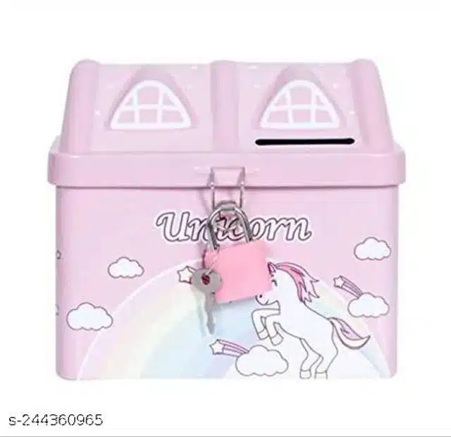 Hut Shaped Money Bank with Key & Lock for Kids (Pink)