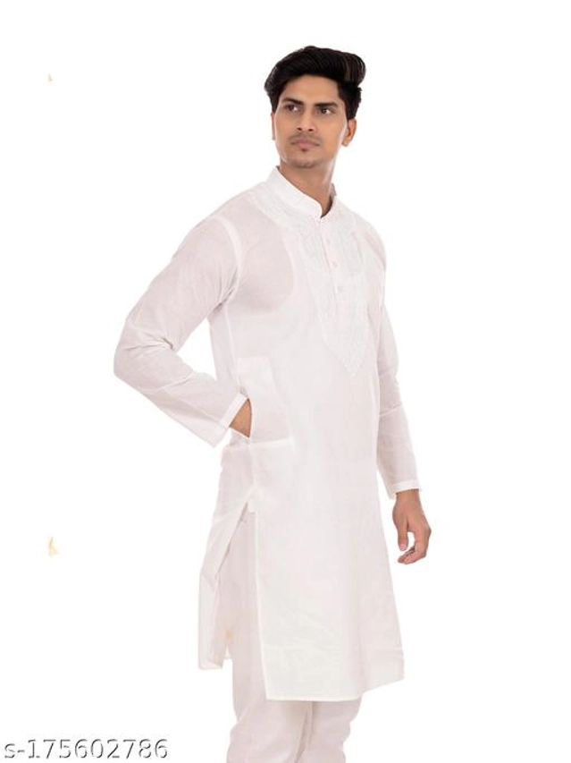 Cotton Blend Kurta for Men (White, M)