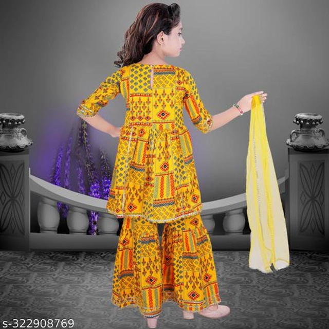 Dupion Silk Kurta Sets for Girls (Yellow, 2-3 Years)