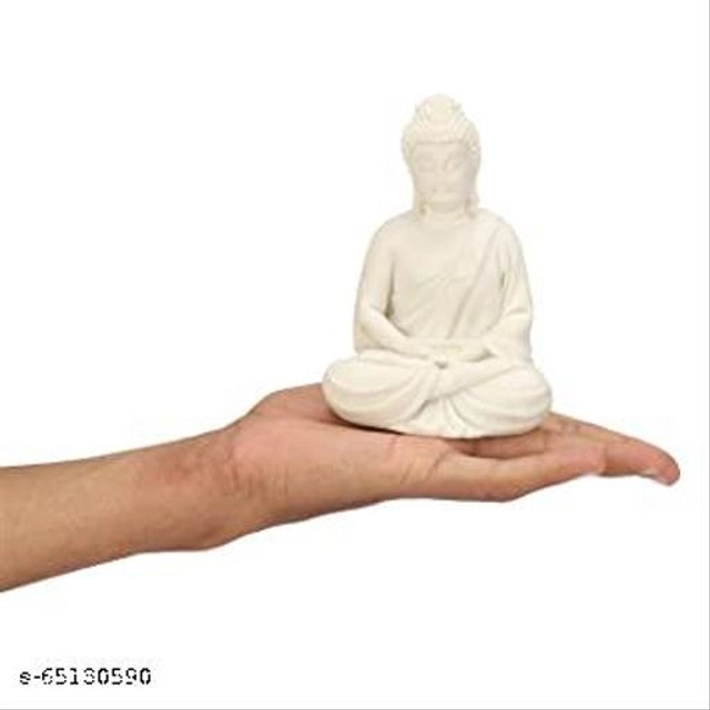 Handcrafted Polymarble Meditation Buddha Idol (White)