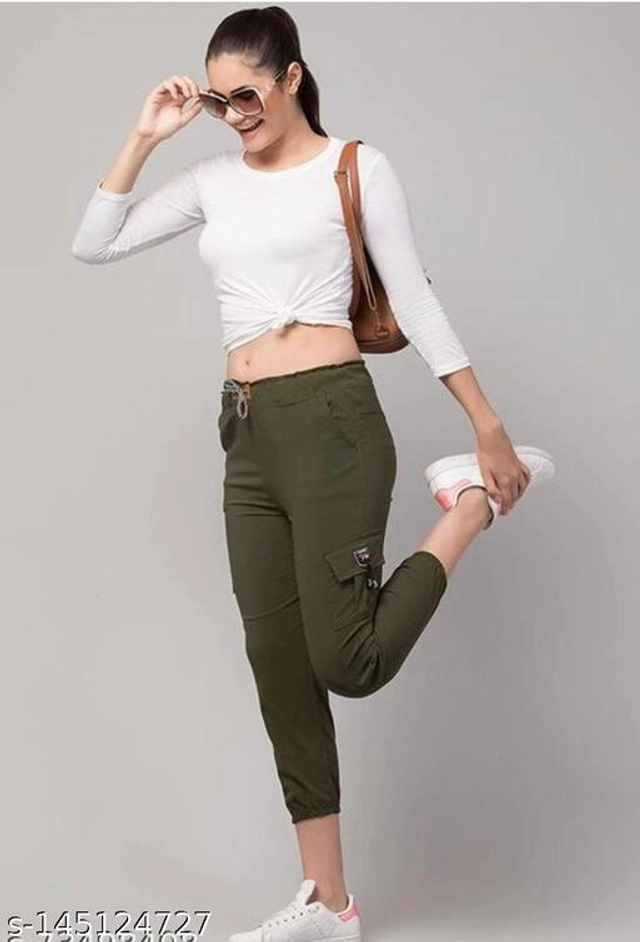 Cotton Blend Solid Joggers for Girls (Olive, 12-13 Years)