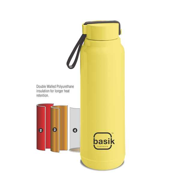 Basik Sublime 600 Stainless Steel Inner Insulated Water Bottle (Yellow) (BI-52)