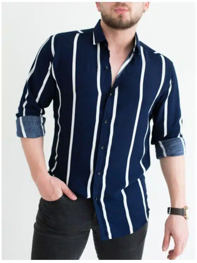 Casual Shirt for Men (Navy Blue, XL)