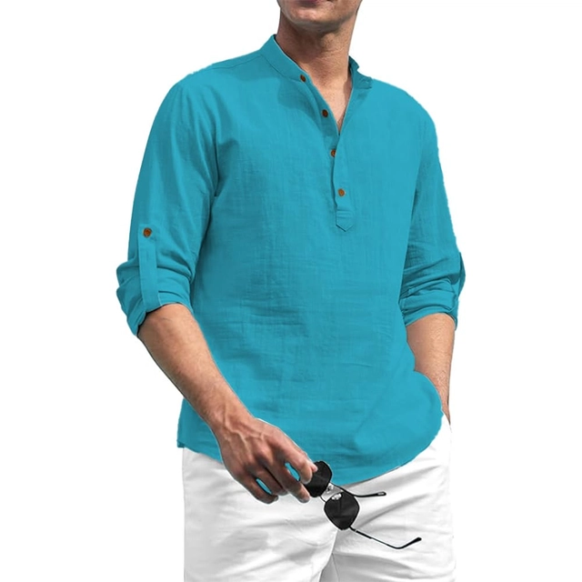 Cotton Solid Kurta for Men (Teal, S)