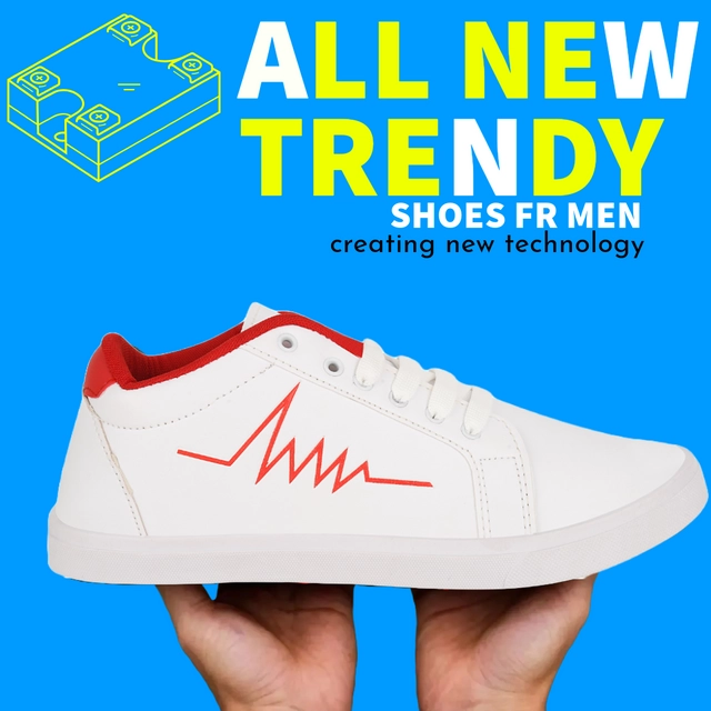 Casual Shoes for Men (Red & White, 6)