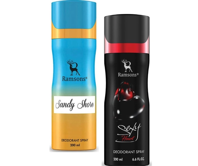 Ramsons Sandy Shore with Sexy Heart Deodorant for Men (200 ml, Pack of 2)