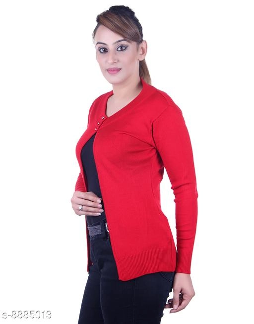 Acrylic Solid Sweater for Women (Red, M)