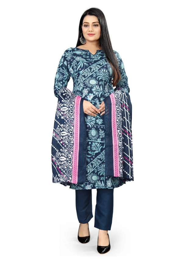 Cotton Blend Floral Unstitched Suits Fabrics for Women (Navy Blue, 2 m)