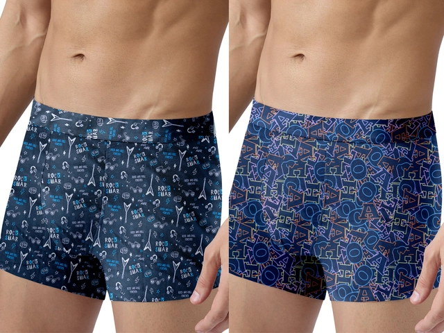 Nylon Printed Trunks for Men (Multicolor, S) (Pack of 2)