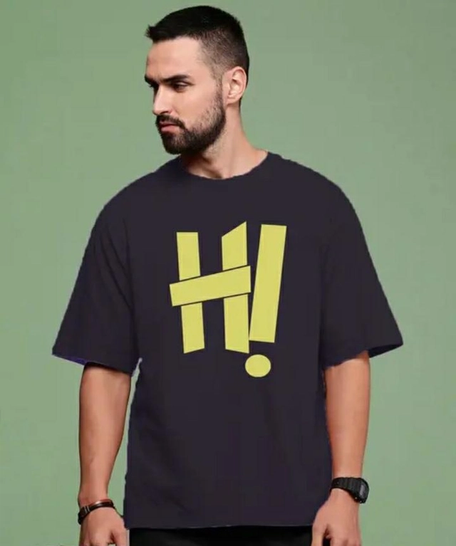 Round Neck Printed Oversized T-Shirt for Men (Black, M)