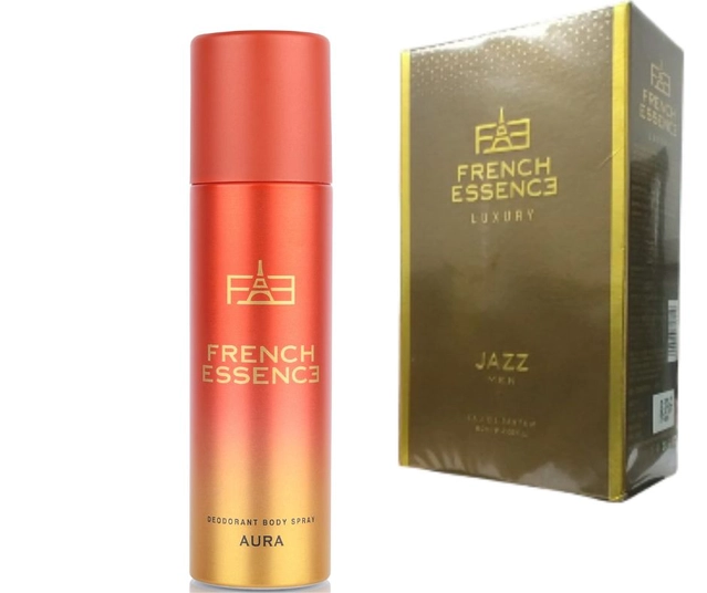 Combo of French Essence Luxury Jazz Perfume (60 ml) & Aura Deodorant (150 ml) for Men (Set of 2)