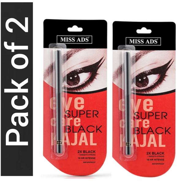 Miss ADS Super 16hr Intense Waterproof Kajal (Black, Pack of 2)