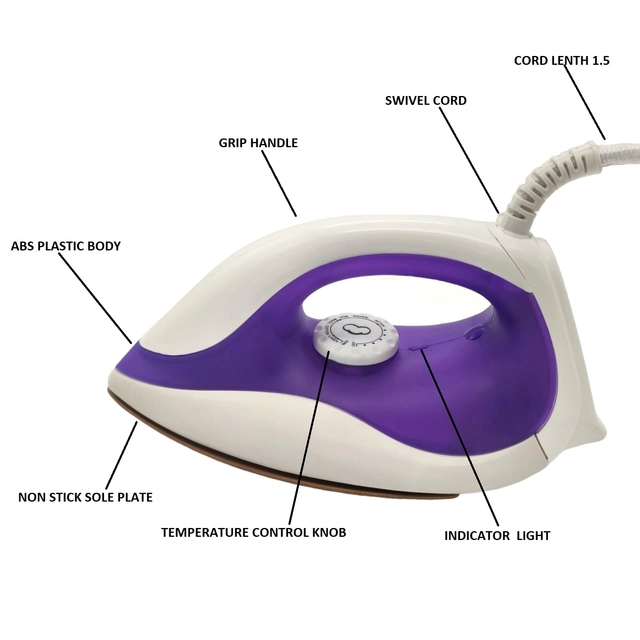 Nissan Home Appliances Elight Light Weight Dry Iron (Purple & White, 1000 W)